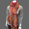 Handmade Embroidered wool warm scarf - Tibetan golden lotus