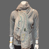 Light grey Embroidered wrap Scarf, Wedding Shawl - Tibetan golden lotus