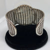 Handmade Wide Braided Sterling Silver Cuff Bracelet - Tibetan golden lotus