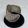 Handmade Wide Braided Sterling Silver Cuff Bracelet - Tibetan golden lotus