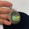 Stunning Blue Flashy Labradorite Pendant Necklace - Tibetan golden lotus