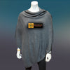 Charcoal Tibetan Golden Lotus Boat Neck Cashmere Poncho - Tibetan golden lotus