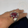 Handmade Garnet Sterling Silver Ring - Tibetan golden lotus