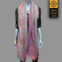Cashmere Kani shawl scarf - Tibetan golden lotus