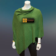 Rich Dark Green Boat Neck Cashmere Poncho - Tibetan golden lotus