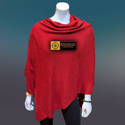 Rich Maroon Boat Neck Cashmere Poncho - Tibetan golden lotus