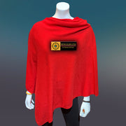 Red Tibetan Golden Lotus Boat Neck Cashmere Poncho - Tibetan golden lotus