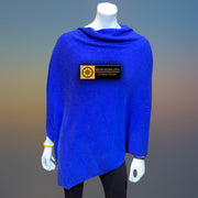 Ultramarine Boat Neck Cashmere Poncho - Tibetan golden lotus