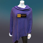 Navy Tibetan Golden Lotus Boat Neck Cashmere Poncho - Tibetan golden lotus