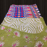 Handmade Kantha quilt Bedspread Cotton, Stitched Quilt - Tibetan golden lotus