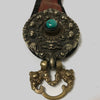 Tibetan Belt Hooks; Brass Medallions, Turquoise Beads, Brocade Strap