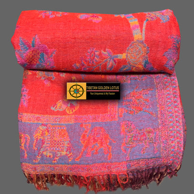 Boiled Wool Blanket, 100% Boiled Woolen Throw - Tibetan golden lotus
