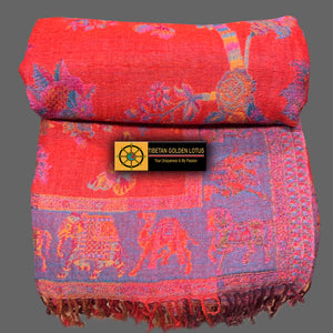 Boiled Wool Blanket, 100% Boiled Woolen Throw - Tibetan golden lotus