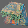wool wrap scarf, paisley green - Tibetan golden lotus