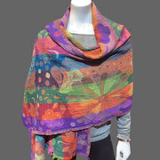 women's boiled wool scarf, multi-color lotus - Tibetan golden lotus