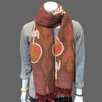 Embroidered boiled wool wrap scarf - Tibetan golden lotus