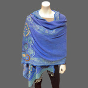 Embroidered wool shawl - Tibetan golden lotus