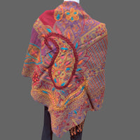 Handmade Embroidered wool warm scarf - Tibetan golden lotus