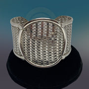 Handmade Wide Braided Sterling Silver Cuff Bracelet - Tibetan golden lotus
