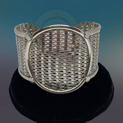 Handmade Wide Braided Sterling Silver Cuff Bracelet - Tibetan golden lotus