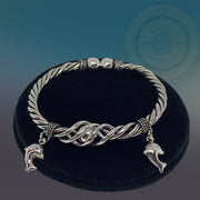 Sterling Silver Dolphin Charm Open Bracelet - Tibetan golden lotus