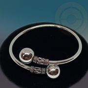 Plain Sterling Silver Cuff Open Bracelet - Tibetan golden lotus