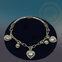Plain Sterling Silver Key/Heart Love Bracelet Cuff - Tibetan golden lotus