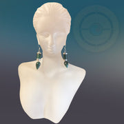 Dangle statement, Green Onyx Teardrop Earring - Tibetan golden lotus