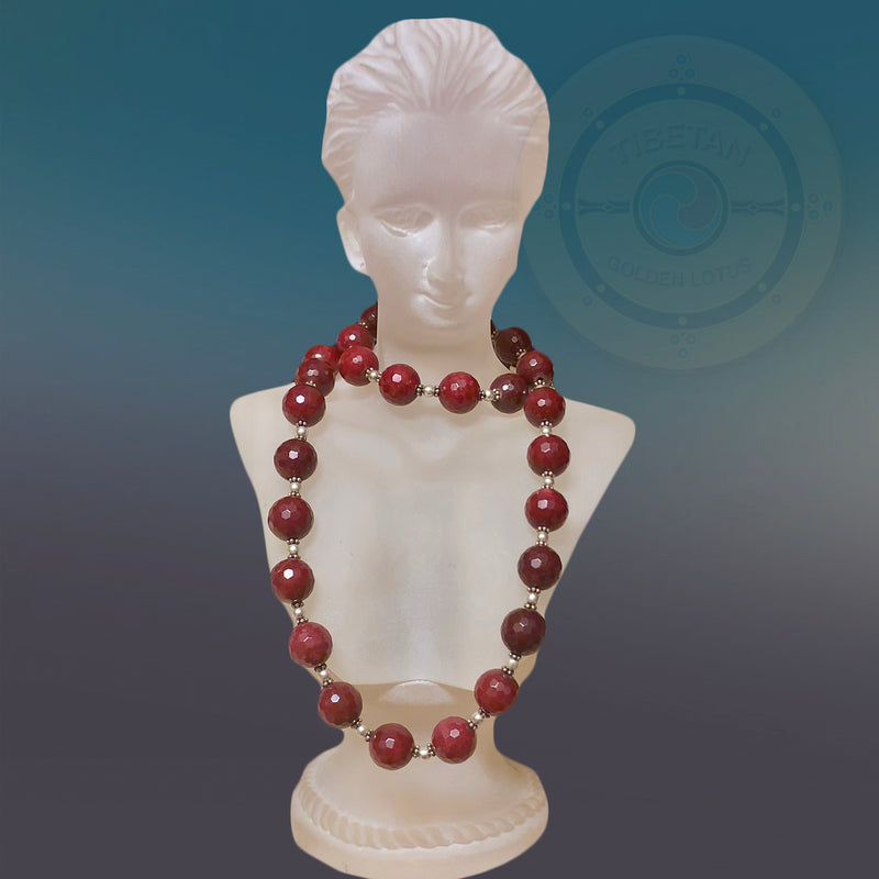 Yazilind Vintage Tibetan Silver Bib Collar Earrings & Necklace Set - Red Rhinestone Ethnic Jewelry - View #5