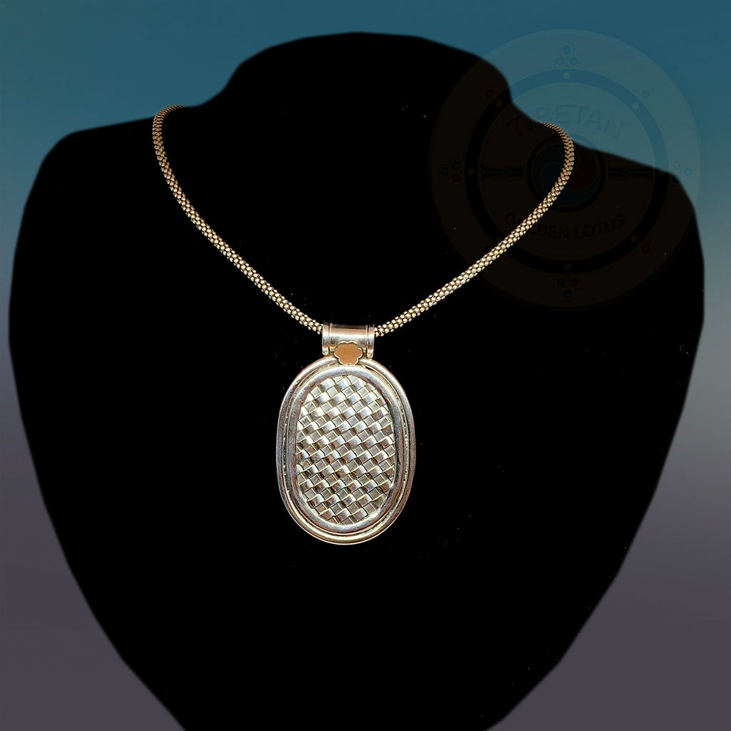 Plain Silver Pendant, Pendant Necklace - Tibetan golden lotus