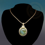 Stunning Blue Flashy Labradorite Pendant Necklace - Tibetan golden lotus
