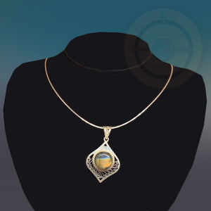 Labradorite Necklace, Silver Labradorite Necklace - Tibetan golden lotus