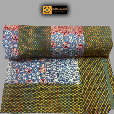 Vintage Handmade Quilt, Perfect bed matching quilt for your bedroom - Tibetan golden lotus