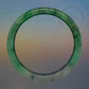 Green Natural Antique Jade Bangle Cuff - Tibetan golden lotus