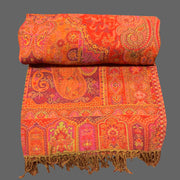 Reversible Boiled Wool Throw blanket - Tibetan golden lotus